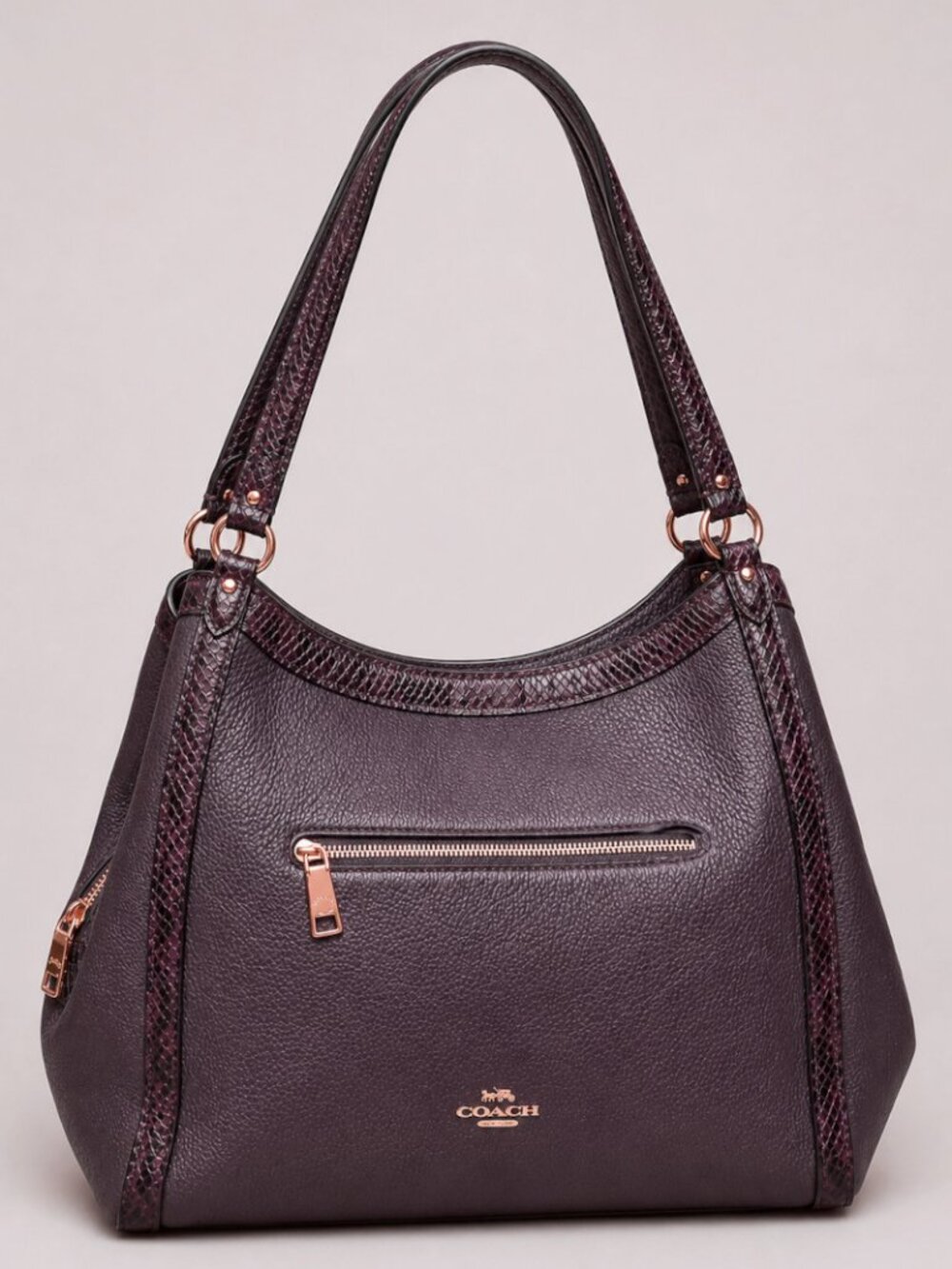 COACH Kristy Shoulder Bag Leather Snake-Embossed Brown Crimson Tote C6830